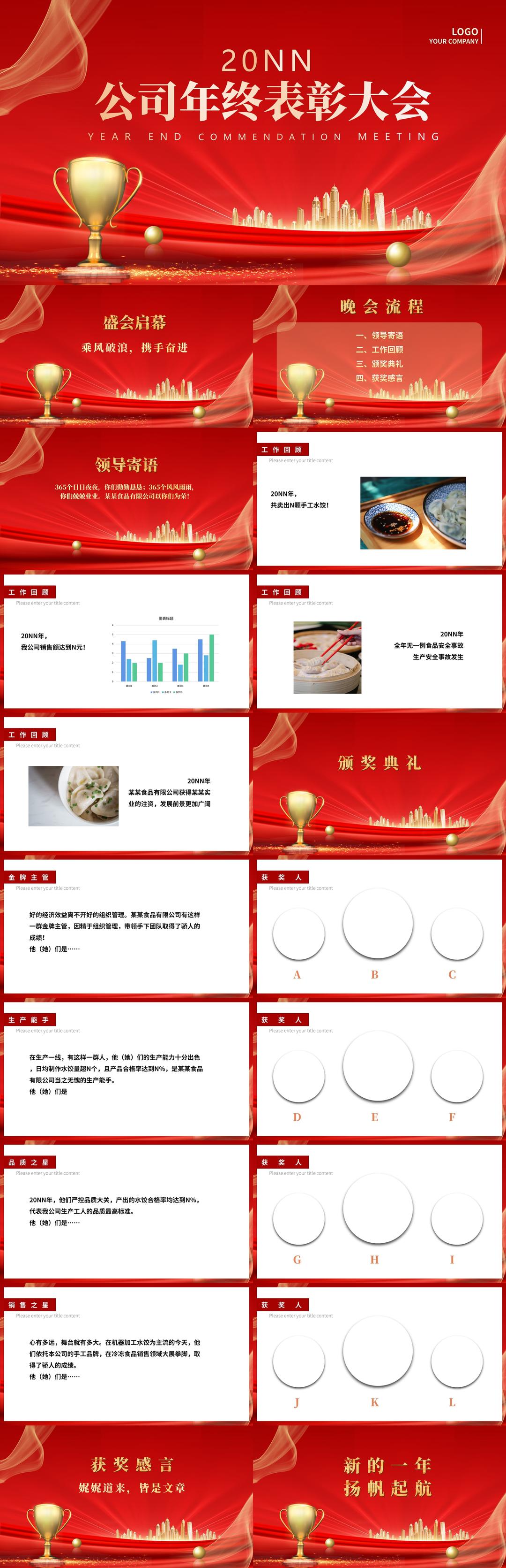 红色商务风公司年终表彰大会PPT模板