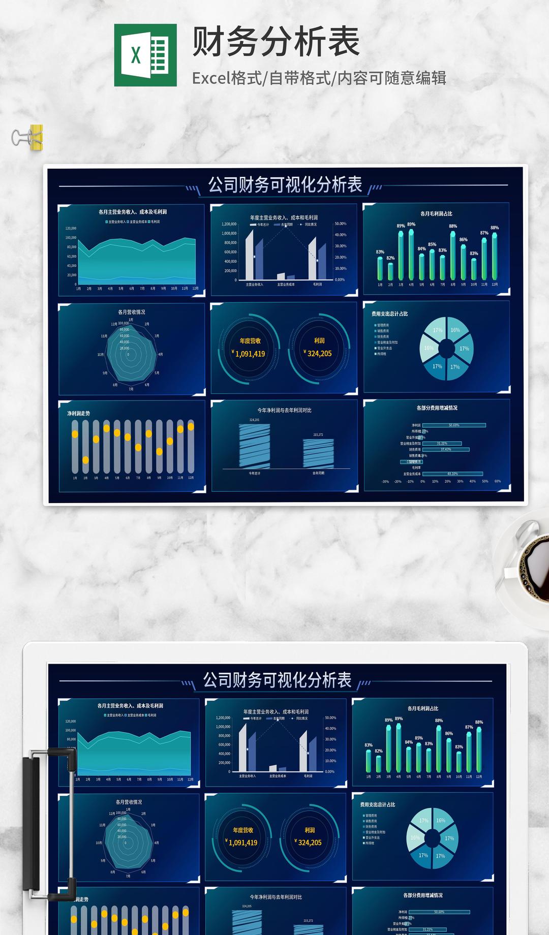 公司财务可视化分析表Excel模板