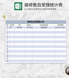 简约蓝色装修售后受理统计表Excel模板