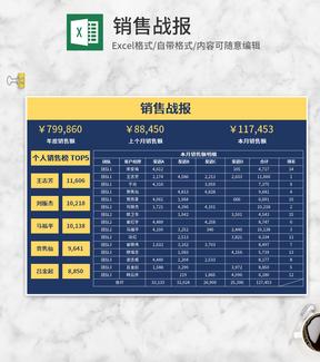 蓝黄双色销售战报Excel模板
