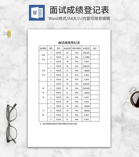 面试成绩登记表word模板