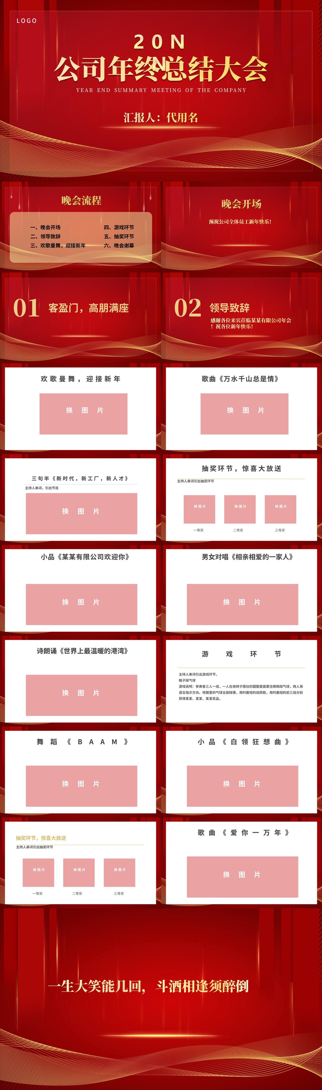 红色商务风公司年终总结大会流程PPT模板