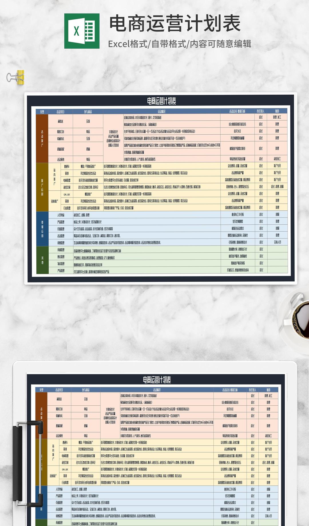 电商运营推广活动计划表Excel模板