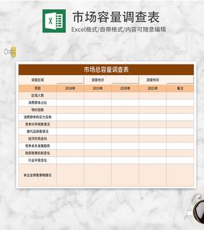 橘色市场总容量调查表Excel模板
