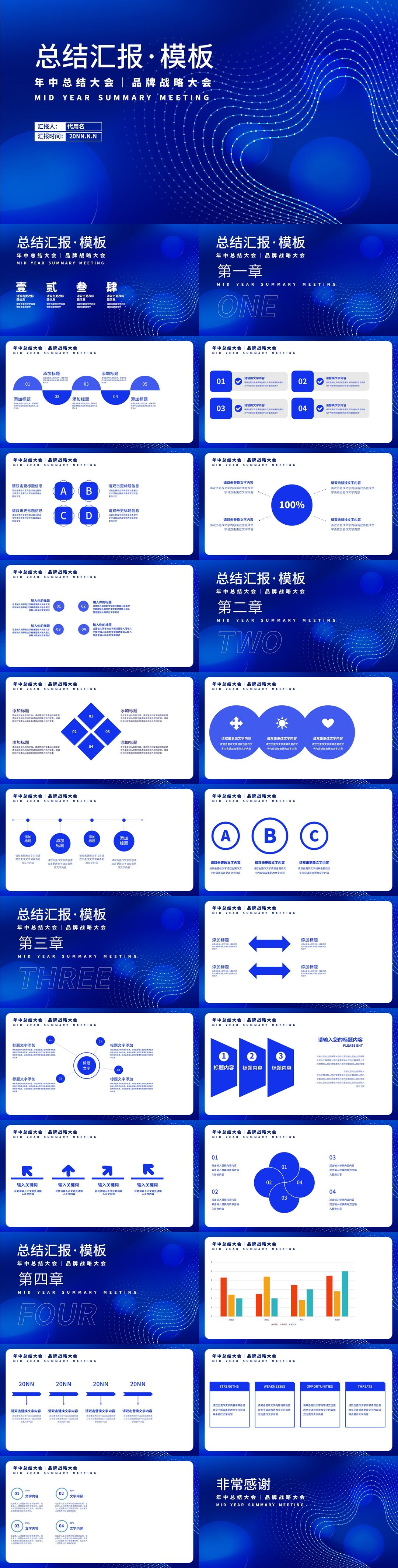 蓝色渐变风总结汇报PPT模板