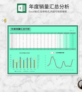 青色年度地区销量汇总分析Excel模板