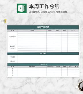 绿色本周工作总结Excel模板
