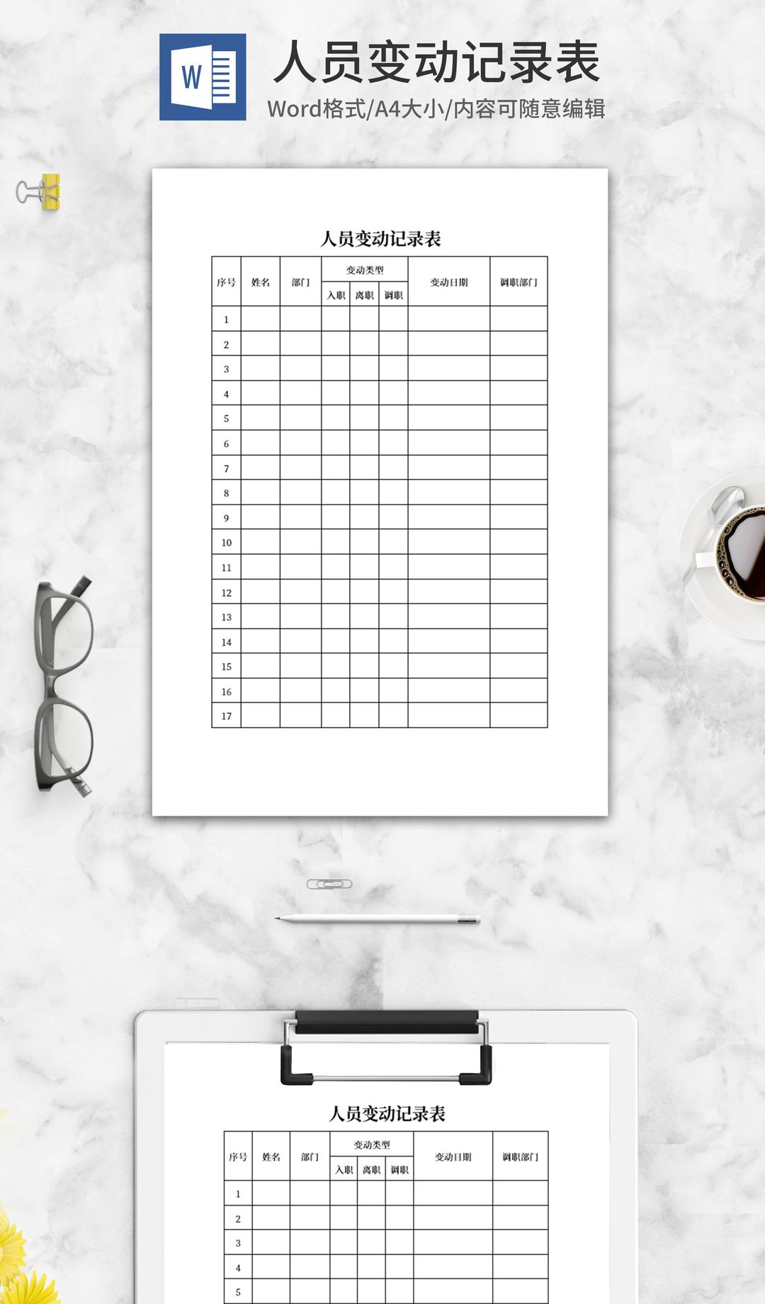企业人员变动记录表word模板