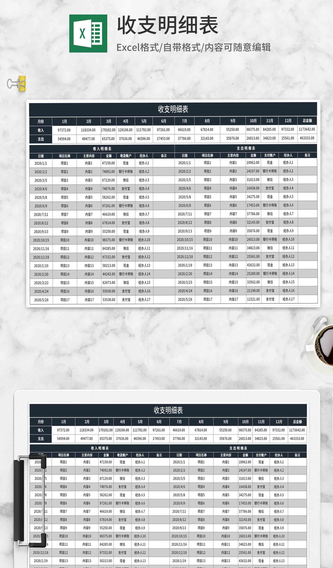 项目月度收支明细表Excel模板