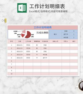 粉色工作计划明细表Excel模板