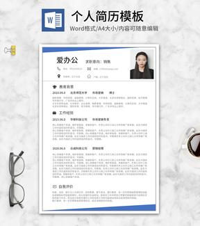 简约蓝色求职简历word模板