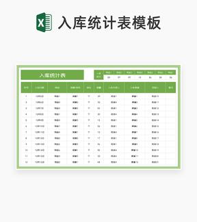 绿色物品入库统计表Excel模板