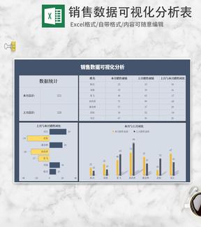 小清新蓝色销售数据可视化分析Excel模板