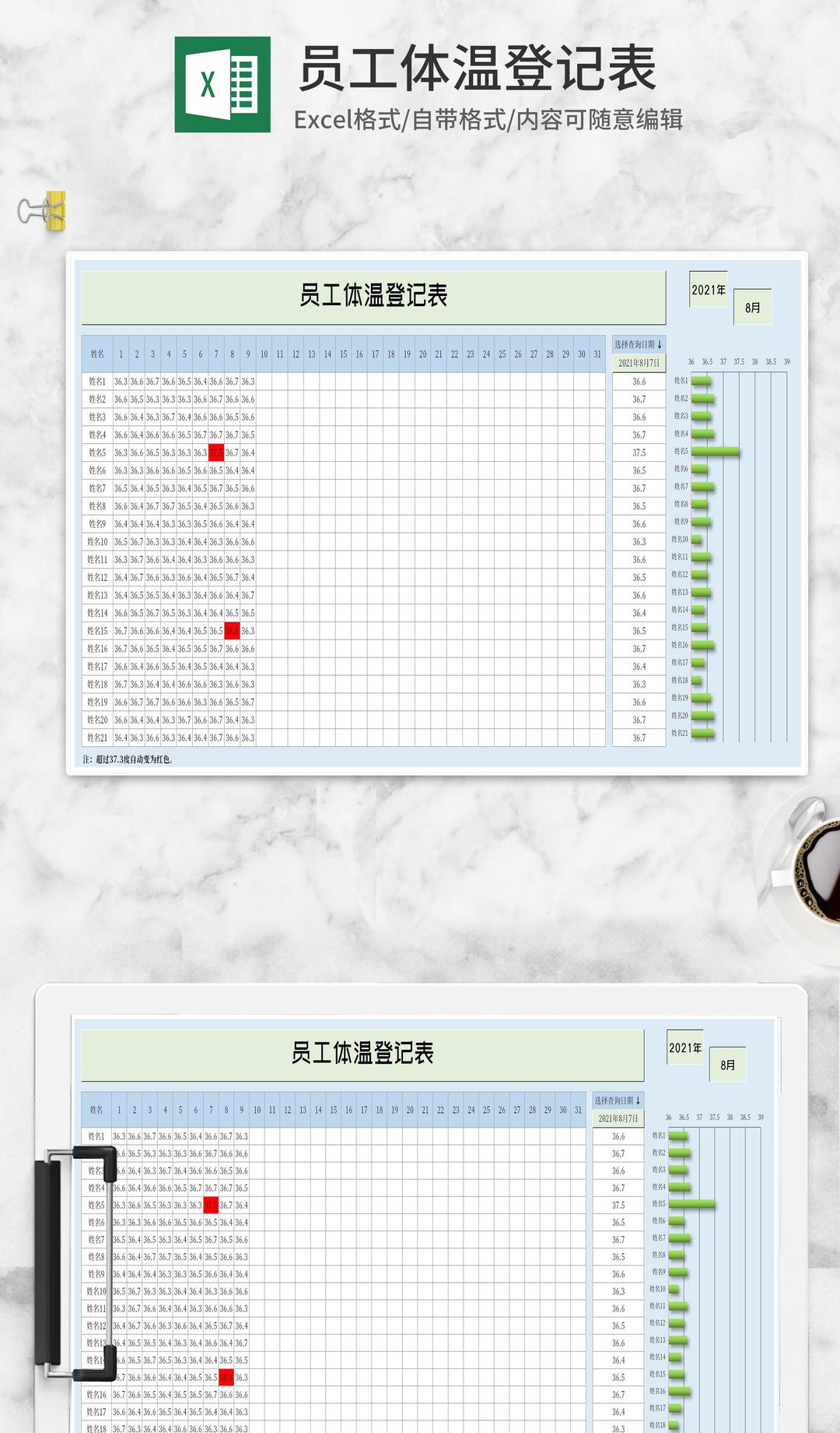 员工体温登记表Excel模板