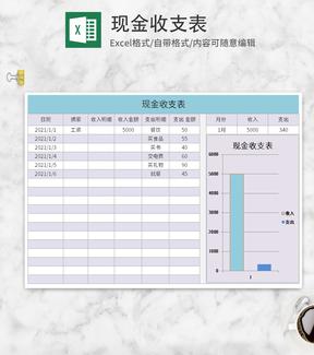 蓝紫现金收支表Excel模板