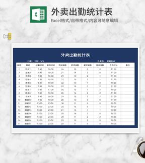 蓝色外卖出勤统计表Excel模板
