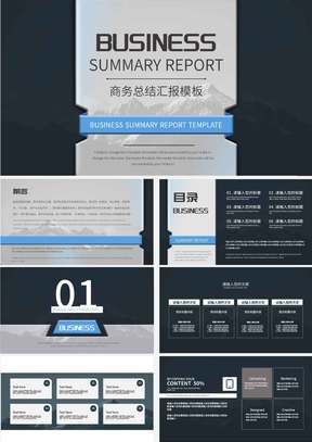 蓝色简约大气商务总结汇报PPT模板