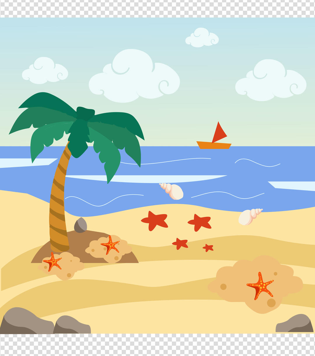 卡通夏日海滩立夏元素