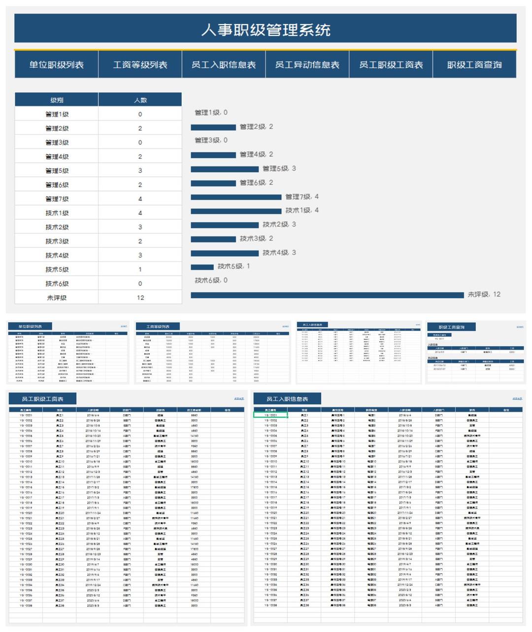 简约风蓝色人事职级管理系统Excel模板