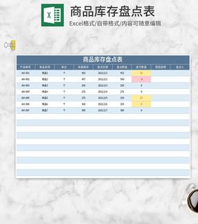 蓝色商品库存盘点表Excel模板