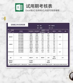 试用期工作计划考核表Excel模板