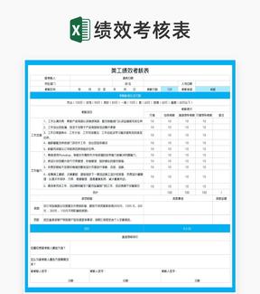 蓝色美工岗位绩效考核表Excel模板
