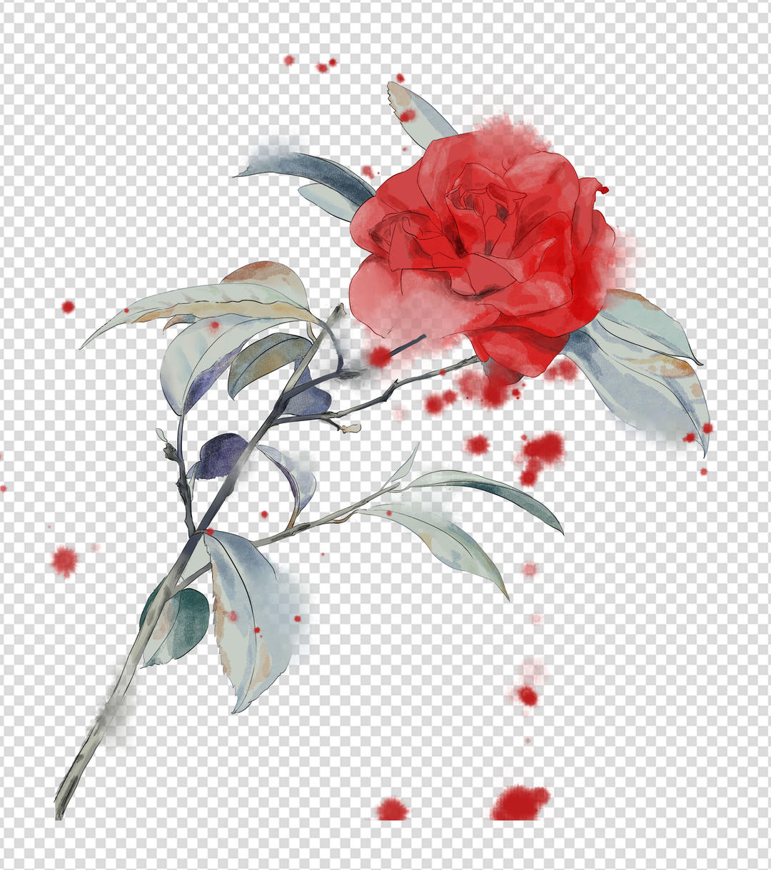 茶花手绘元素