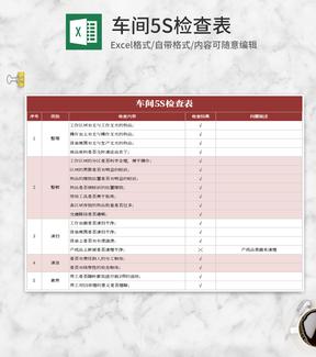 红色车间5s检查表Excel模板