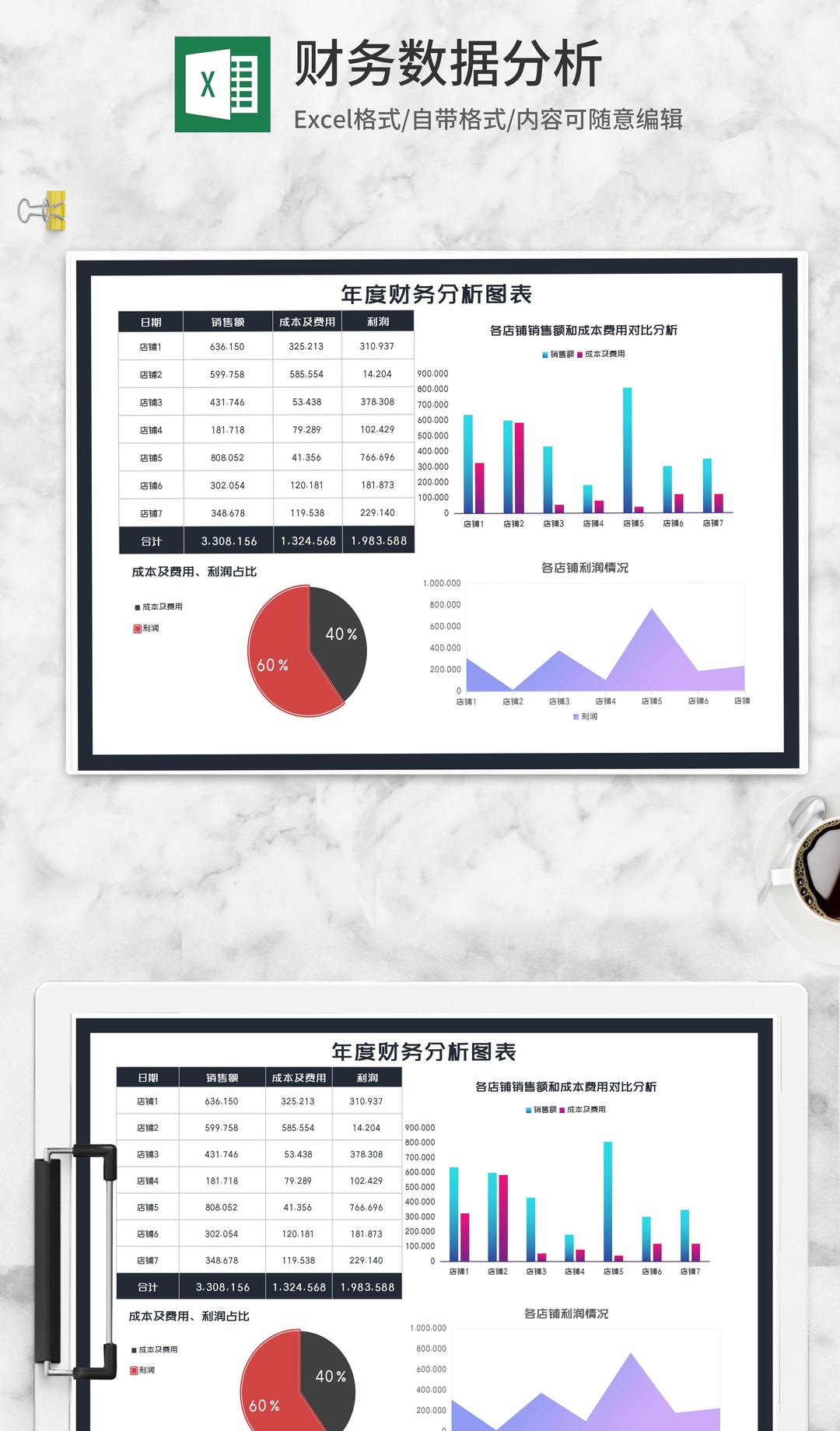 年度店铺财务分析图表Excel模板