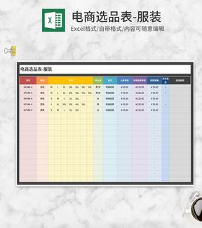 电商服装选品表Excel模板