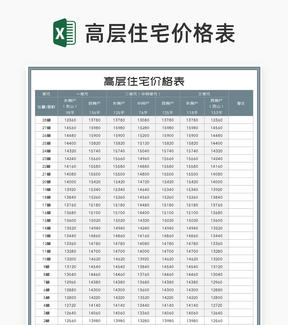 高层住宅价格明细汇总表Excel模板