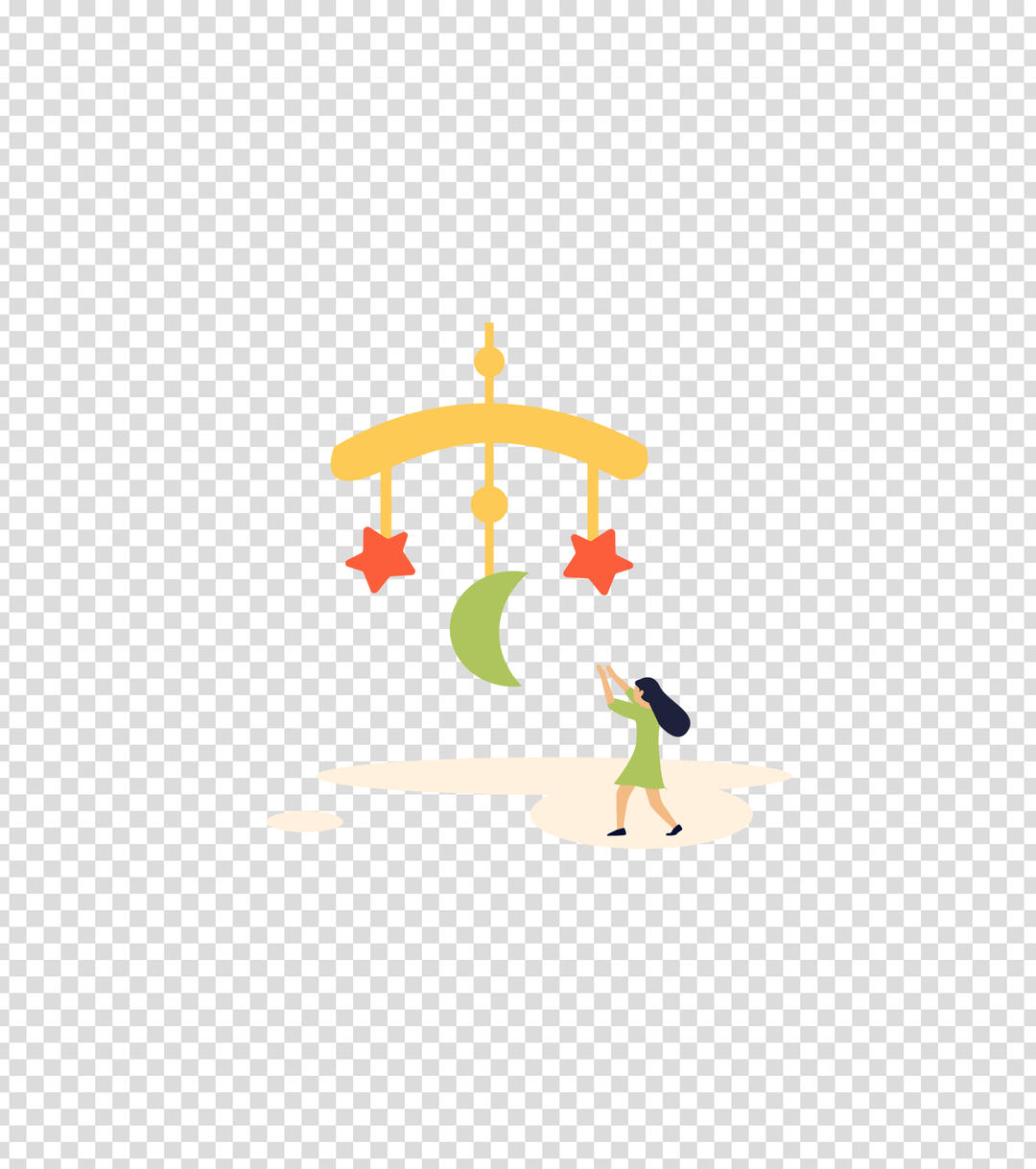黄色摘星星月亮的女孩插画