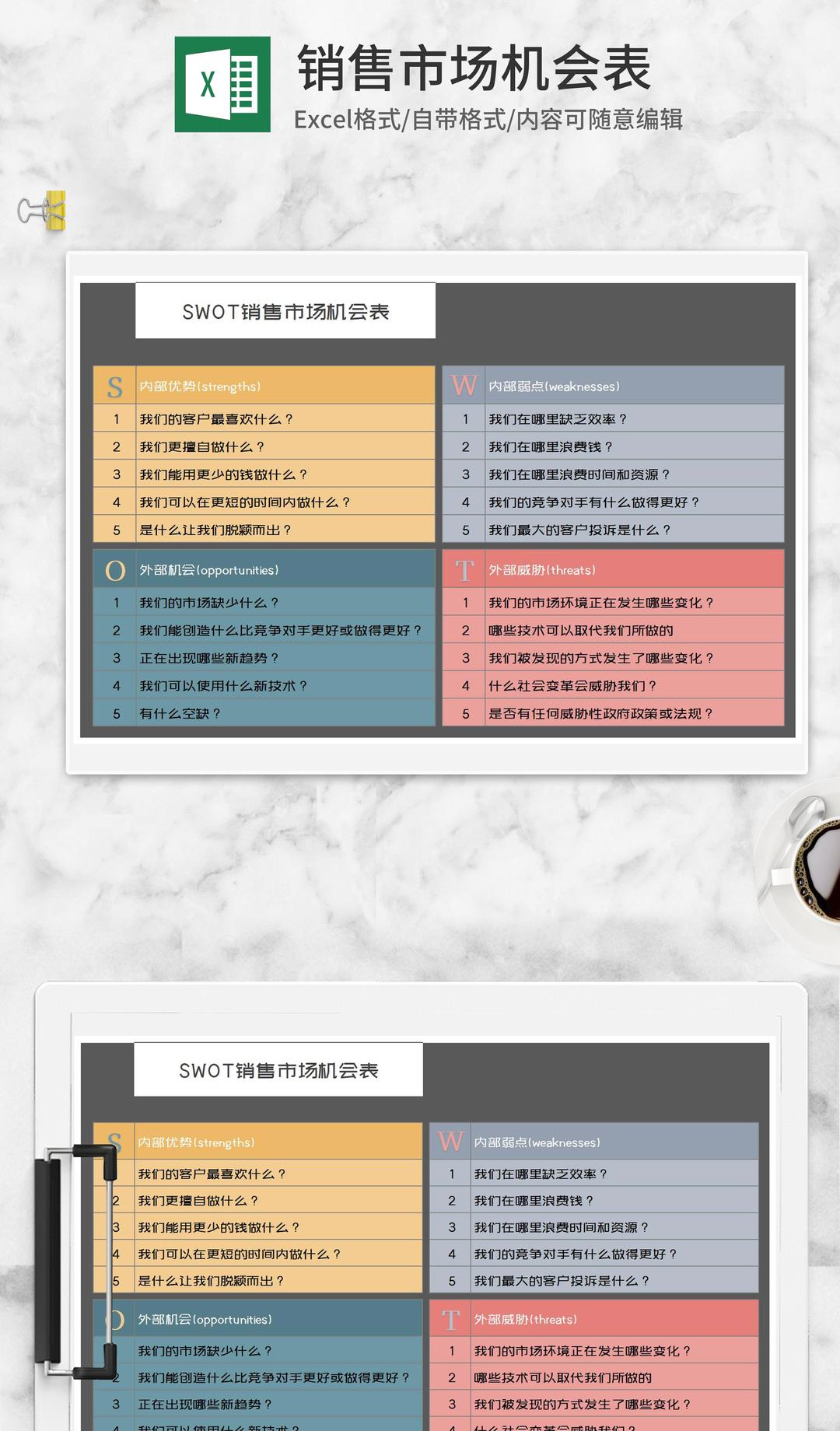 SWOT销售市场机会表Excel模板