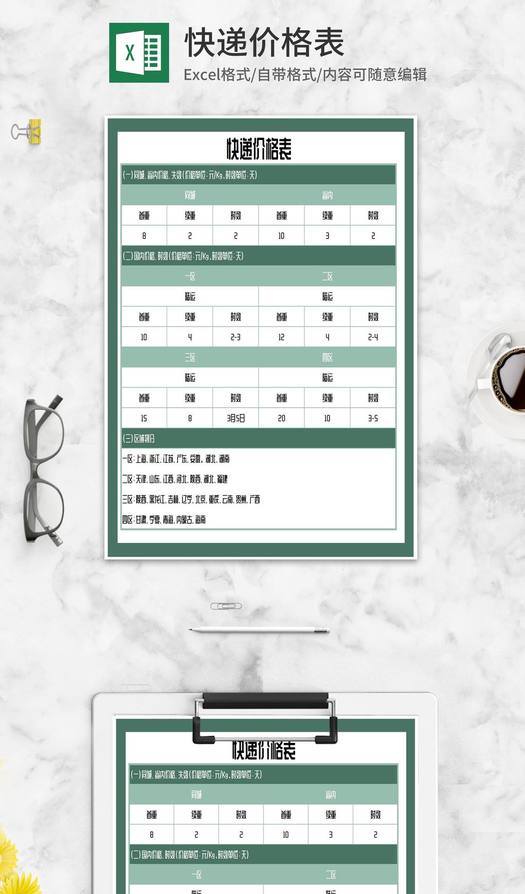 快递邮寄价格表Excel模板