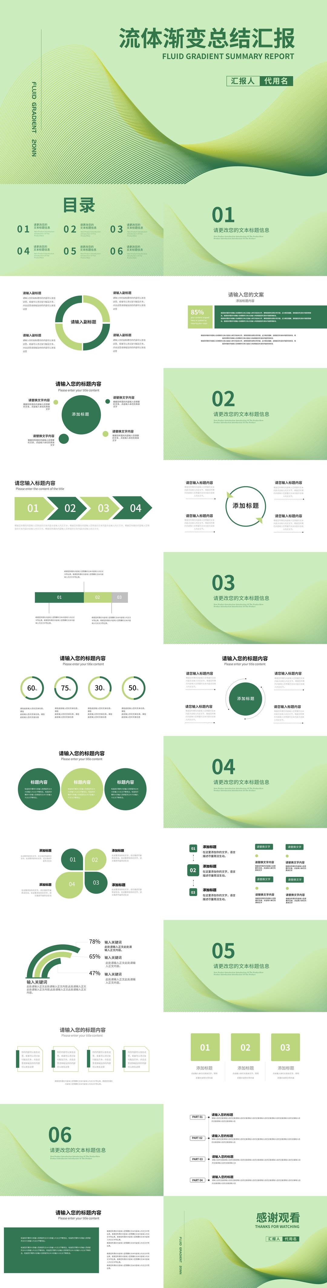 渐变风绿色总结汇报PPT模板