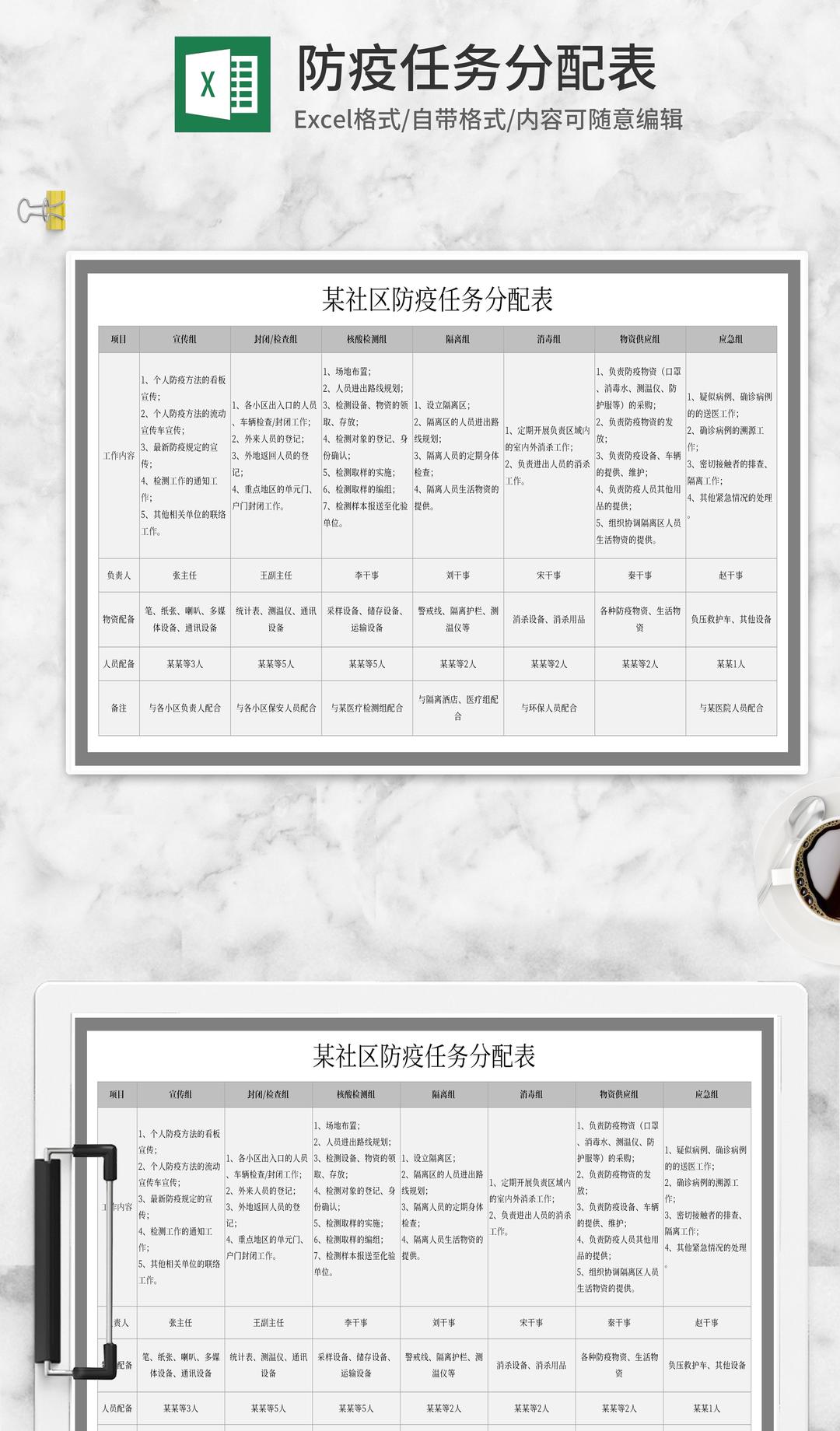 社区防疫任务分配表Excel模板