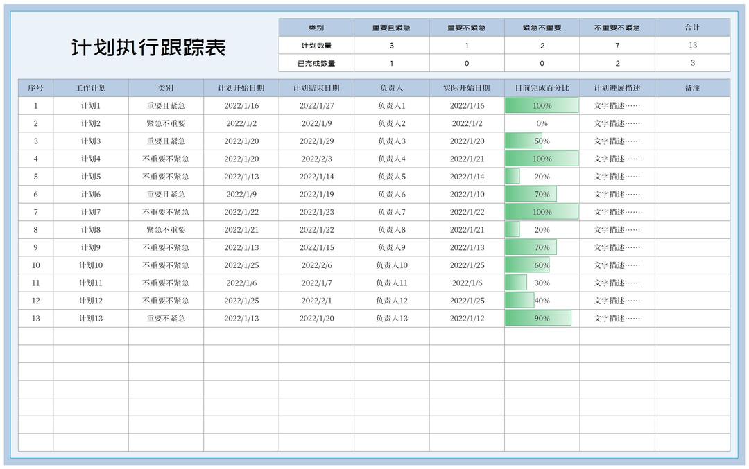 部门工作计划执行跟踪表Excel模板