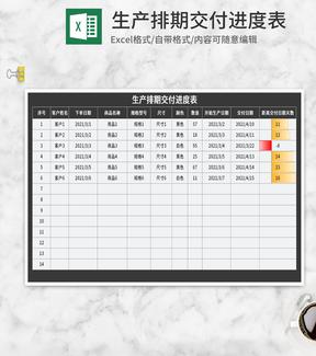 黑色生产排期交付进度表Excel模板