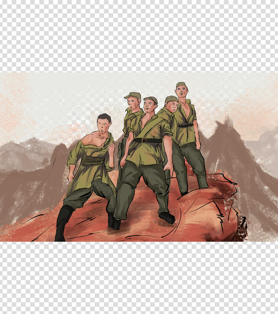 卡通狼牙山五壮士手绘元素