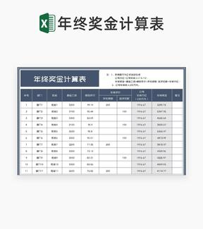 商务风灰色公司年终奖金计算表Excel模板