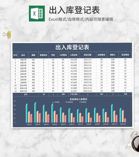 蓝色服装出入库登记表Excel模板