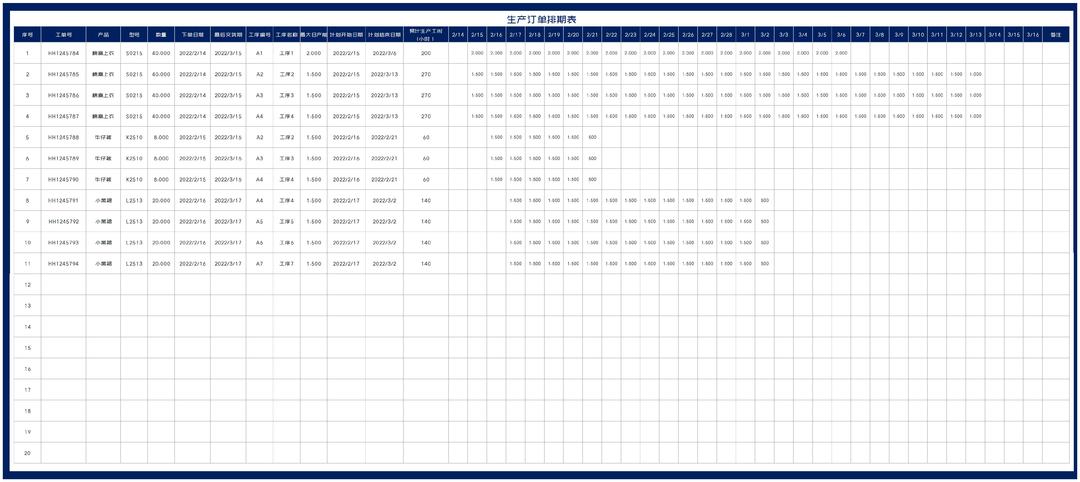 客户订单产品生产排期计划表Excel模板