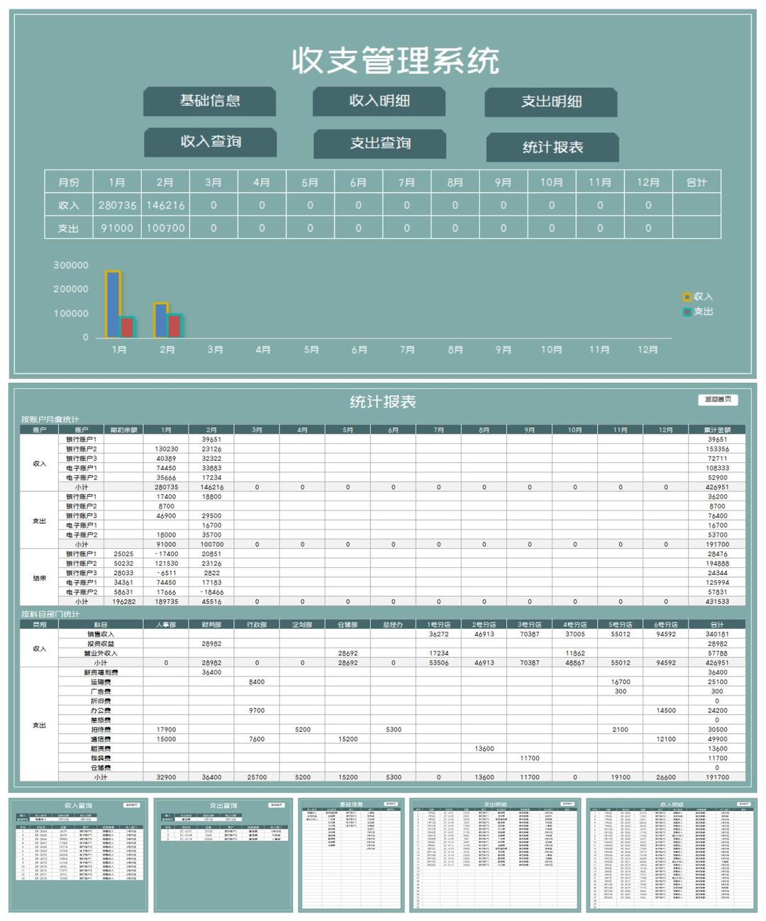 绿色年度账户收支管理系统Excel模板