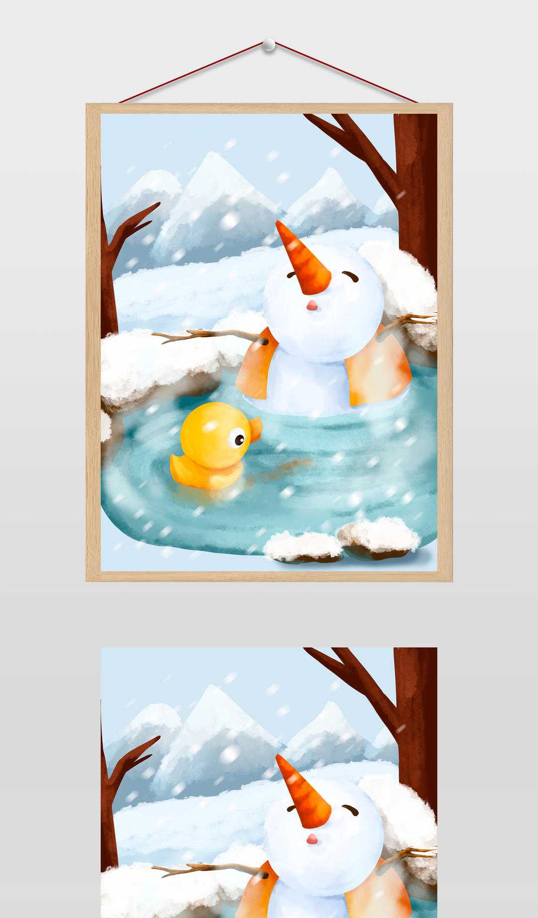 泡温泉的雪人插画
