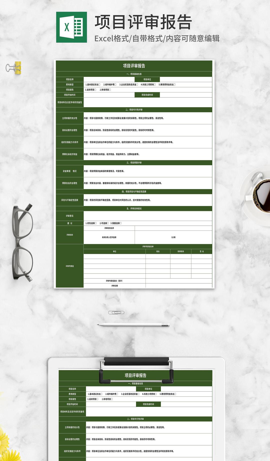绿色项目评审报告Excel模板