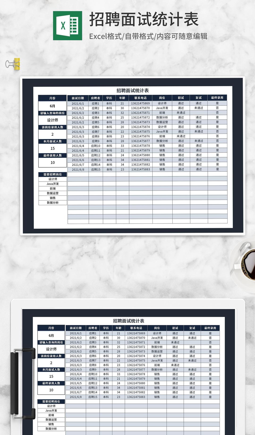 招聘面试统计表Excel模板