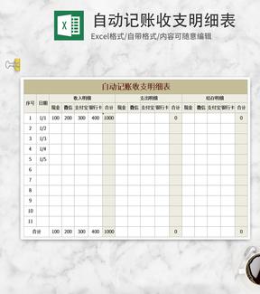 自动记账收支明细表Excel模板