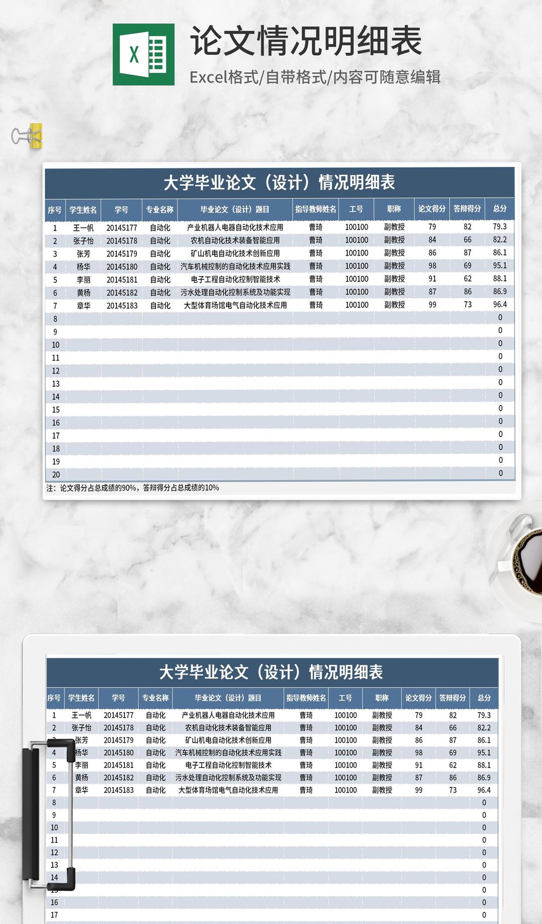 大学毕业论文设计情况明细表Excel模板