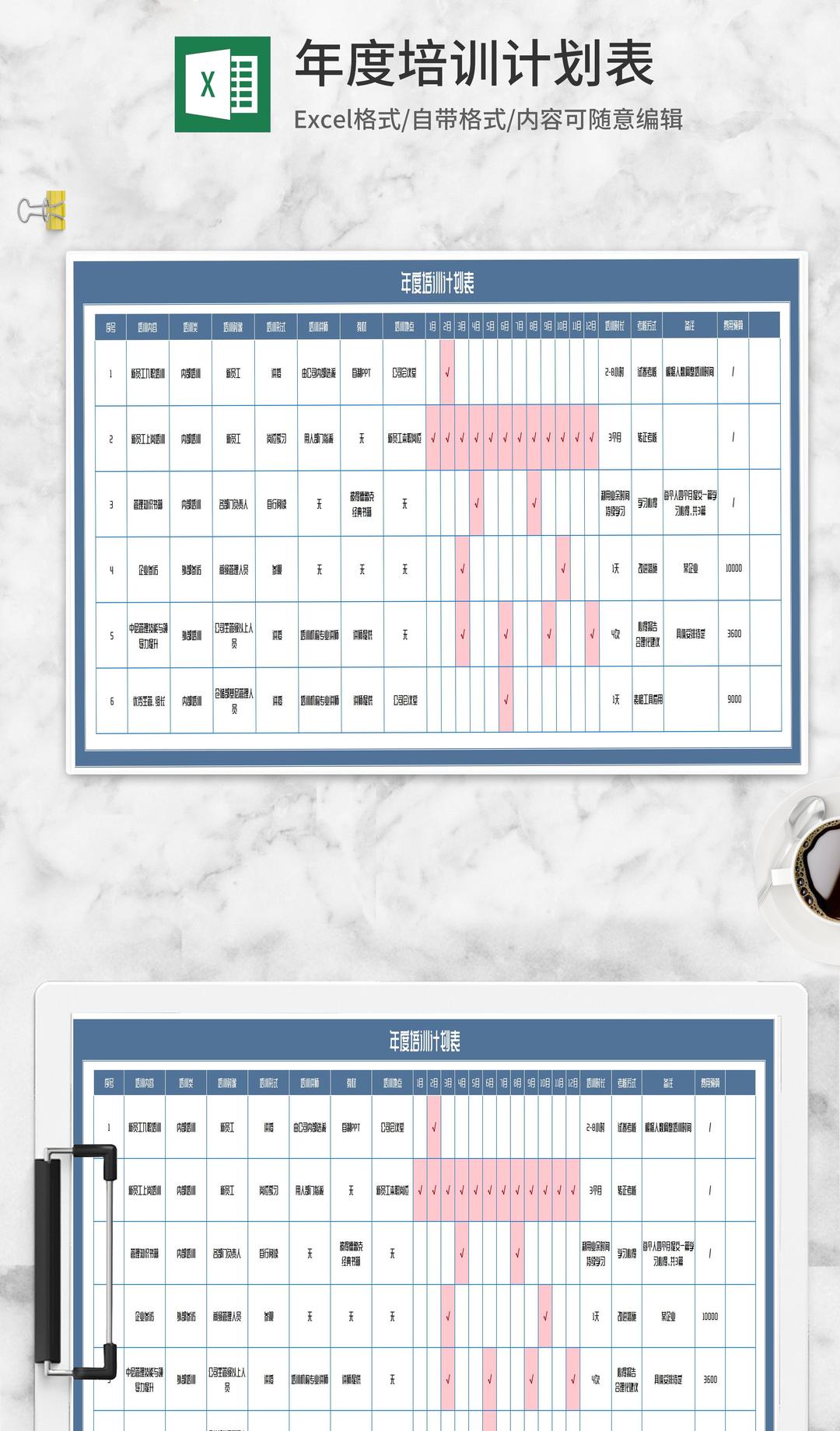 年度员工培训计划表Excel模板