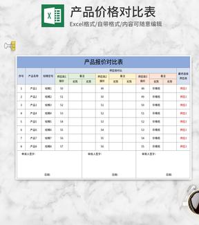 蓝色产品报价对比单Excel模板